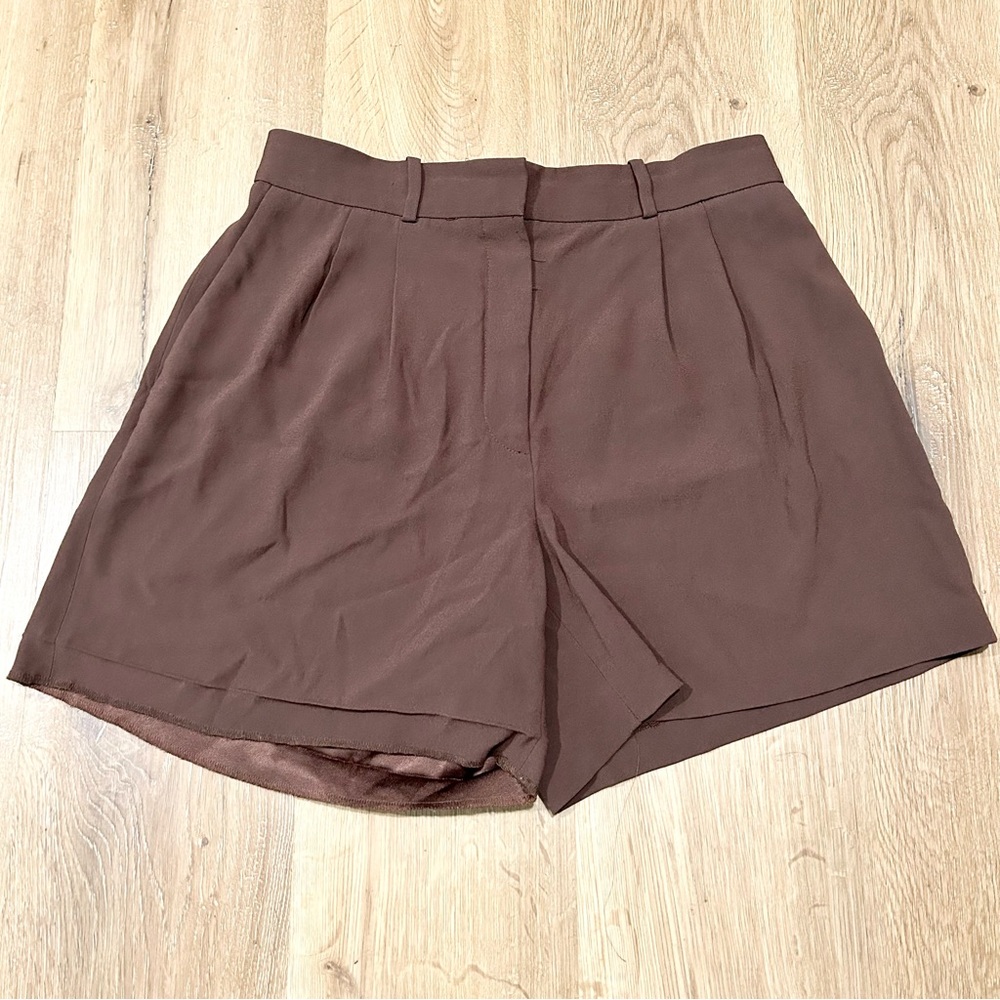 Babaton Atelier Pleated Women’s Ladies Dress Shorts Size 10 Dark Brown